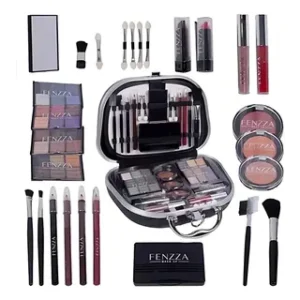 Maleta De Maquiagem Completa Fenzza Fl6001 Preta Com 28 Itens Profissional Preto