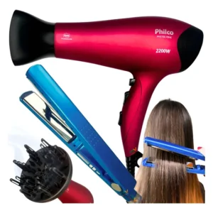 Secador De Cabelo 2200w Com Difusor Grande + Chapinha Nano